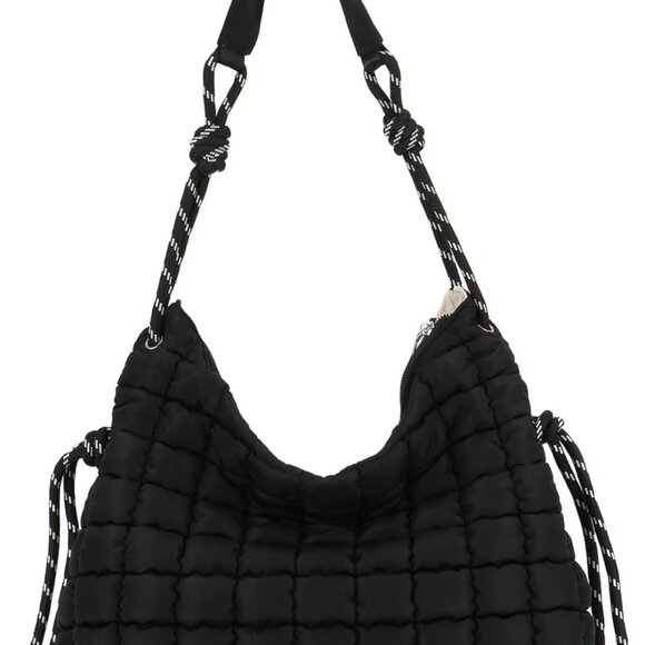 Spacious Soft Puffer Tote for Women - Adjustable Crossbody Bag in Black - Picture 1 of 7